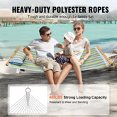 Double Quilted Fabric Hammock with Hardwood Spreader Bar Detachable Pillow